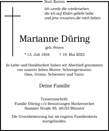 Anzeige von Marianne Düring 