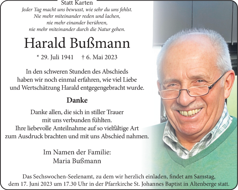  Traueranzeige für Harald Bußmann vom 10.06.2023 aus 