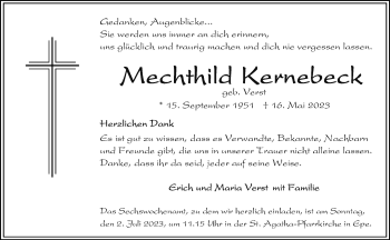 Anzeige von Mechthild Kernebeck 