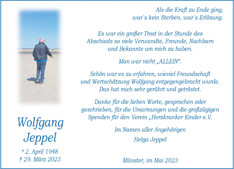  Traueranzeige für Wolfgang Jeppel vom 27.05.2023 aus 
