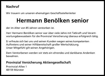 Anzeige von Hermann Benölken senior 