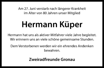 Anzeige von Hermann Küper 