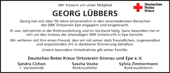 Anzeige von Georg Lübbers 