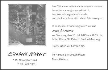 Anzeige von Elisabeth Wolters 