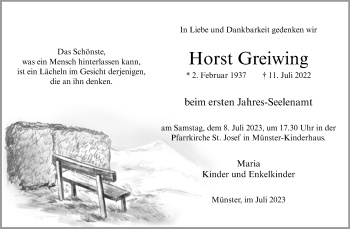 Anzeige von Horst Greiwing 