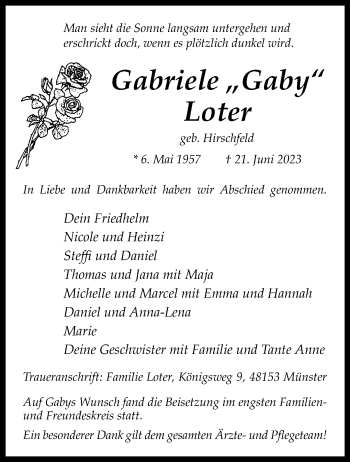 Anzeige von Gabriele Loter 