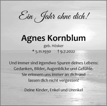 Anzeige von Agnes Kornblum 