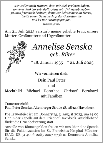 Anzeige von Annelise Senska 