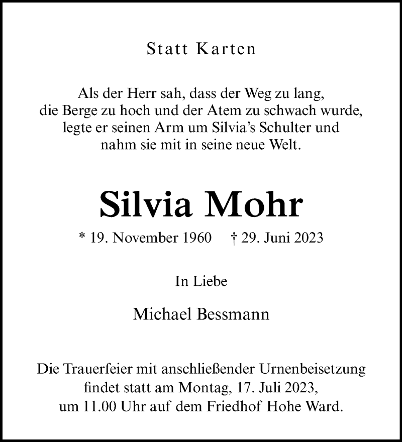  Traueranzeige für Silvia Mohr vom 12.07.2023 aus 