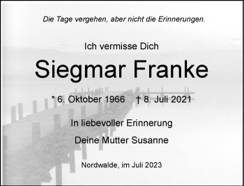 Anzeige von Siegmar Franke 