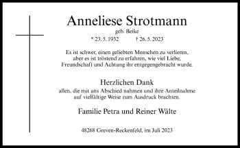 Anzeige von Anneliese Strotmann 
