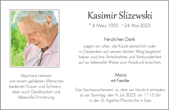 Anzeige von Kasimir Slizewski 