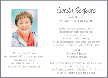Anzeige von Gerda Segbers 