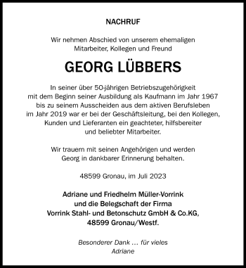 Anzeige von Georg Lübbers 