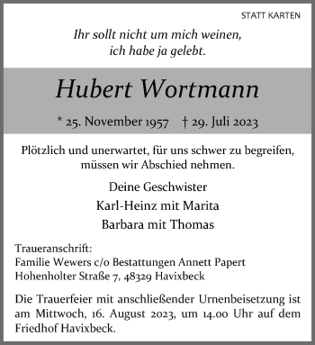 Anzeige von Hubert Wortmann 