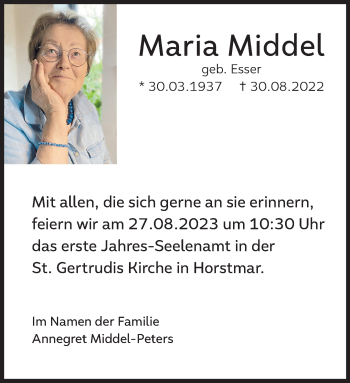 Anzeige von Maria Middel 