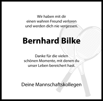 Anzeige von Bernhard Bilke 