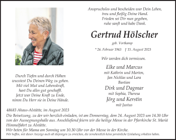 Anzeige von Gertrud Hölscher 