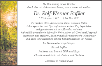 Anzeige von Dr. Rolf-Werner Boßler 