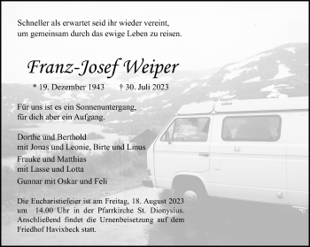 Anzeige von Franz-Josef Weiper 