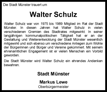 Anzeige von Walter Schulz 