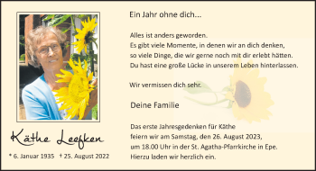 Anzeige von Käthe Leefken 