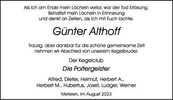 Anzeige von Günter Althoff 