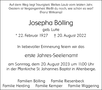Anzeige von Josepha Bölling 