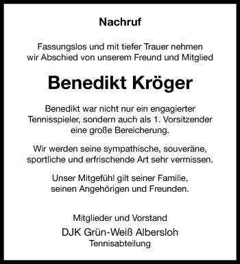 Anzeige von Benedikt Kröger 