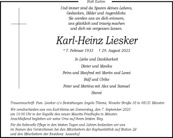 Anzeige von Karl-Heinz Liesker 