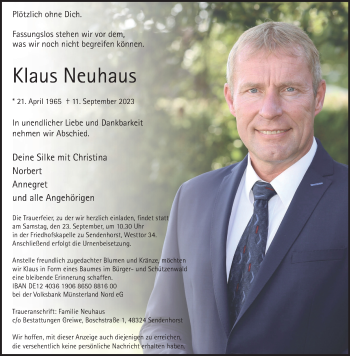Anzeige von Klaus Neuhaus 