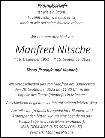 Anzeige von Manfred Nitsche 
