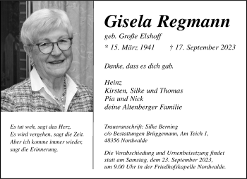 Anzeige von Gisela Regmann 