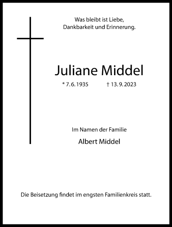 Anzeige von Juliane Middel 