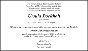 Anzeige von Ursula Bockholt 