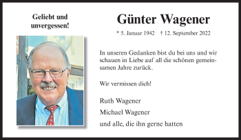 Anzeige von Günter Wagener 