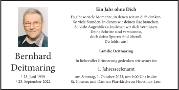 Anzeige von Bernhard Deitmaring 