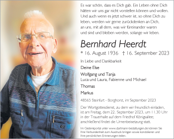 Anzeige von Bernhard Heerdt 