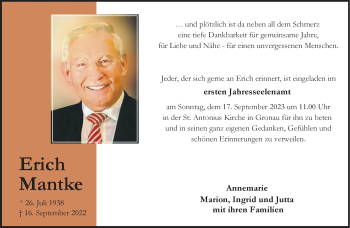 Anzeige von Erich Mantke 