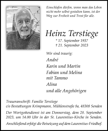 Anzeige von Heinz Terstiege 