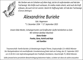 Anzeige von Alexandrine Burieke 