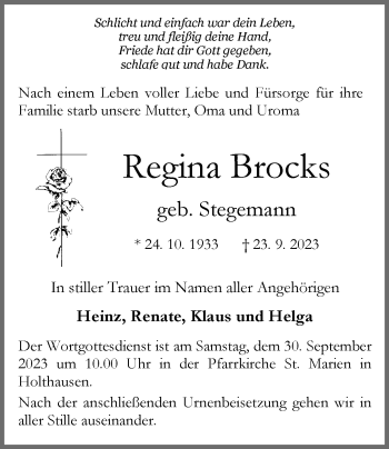 Anzeige von Regina Brocks 