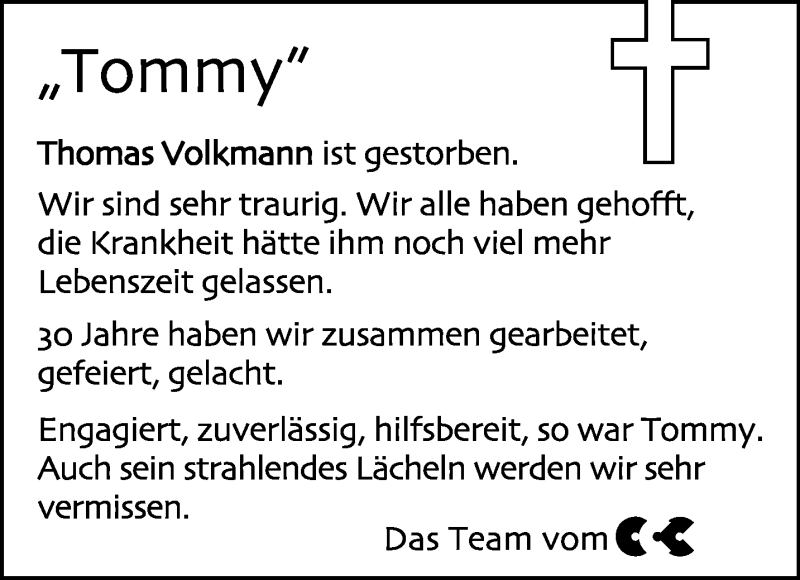  Traueranzeige für Thomas Volkmann vom 23.09.2023 aus 
