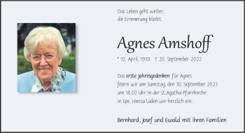 Anzeige von Agnes Amshoff 