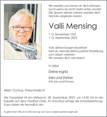 Anzeige von Valli Mensing 