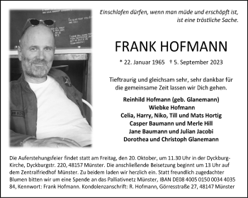 Anzeige von Frank Hofmann 