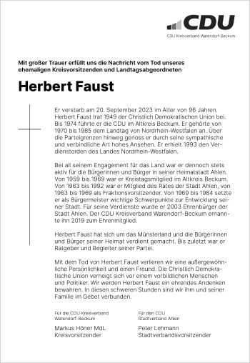 Anzeige von Herbert Faust 