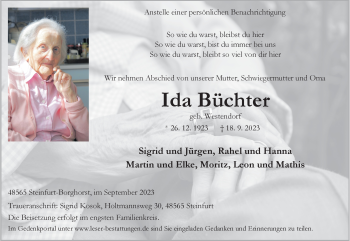 Anzeige von Ida Büchter 