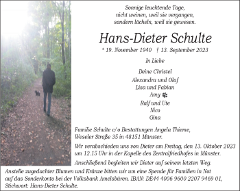 Anzeige von Hans-Dieter Schulte 
