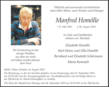 Anzeige von Manfred Homölle 